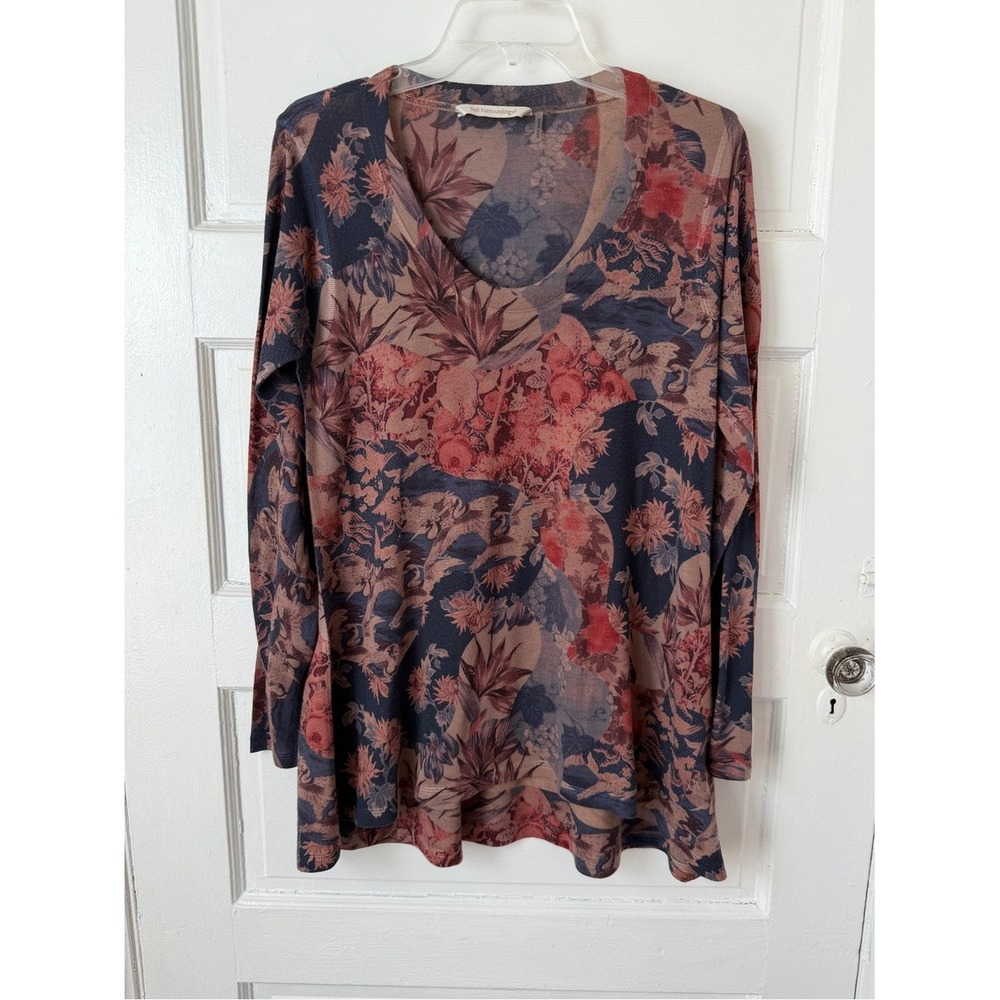 Soft Surroundings Watercolor Floral Scoop Neck Long Sleeve Tunic Top USA Made S - Picture 7 of 11